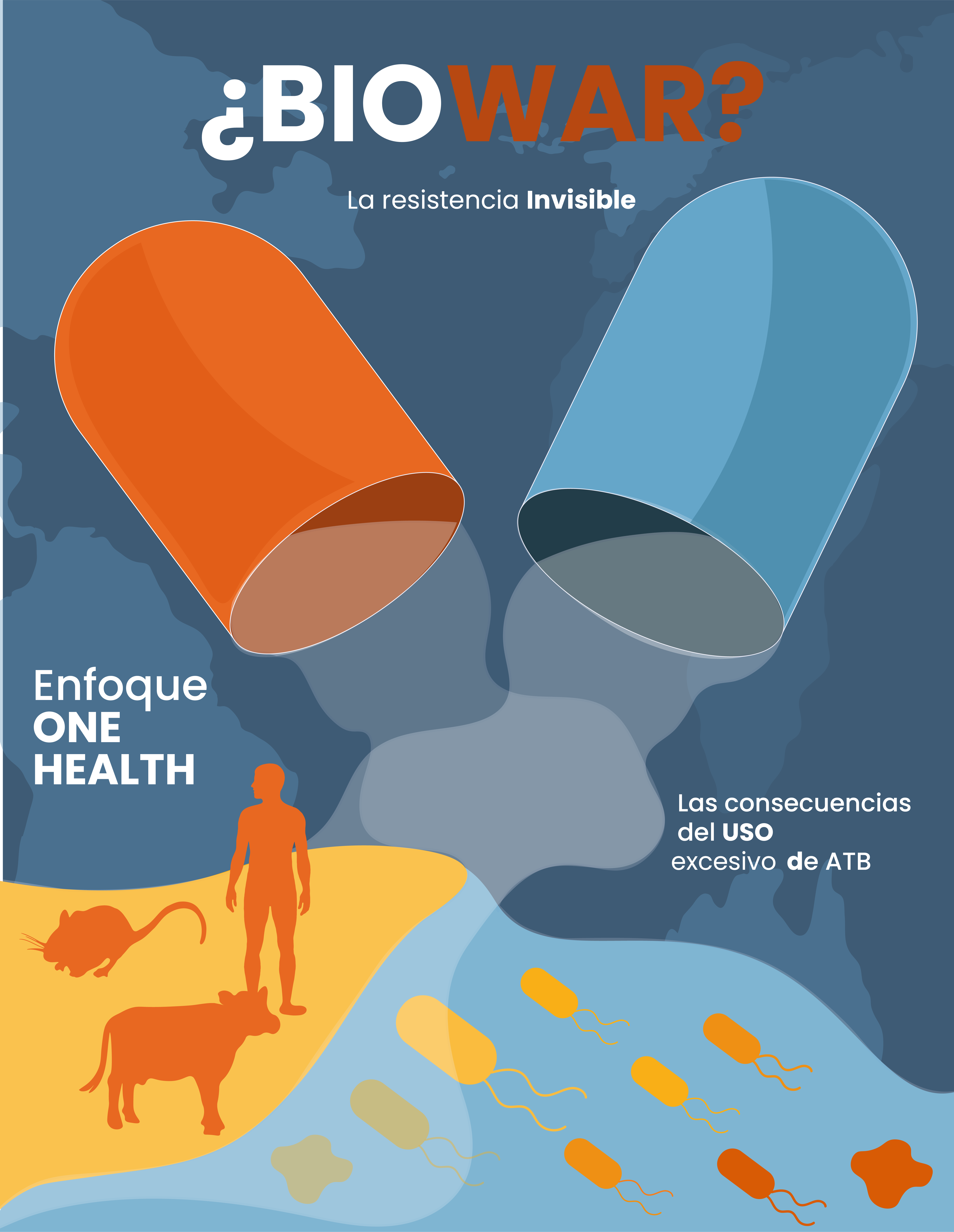 Afiche BioWar sobre resistencia antimicrobiana